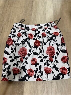 Asilio White Mini Skirt with Red Rose Print